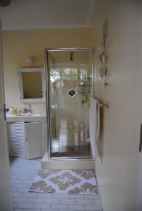 The old mouldy vanilla coloured  bathroom