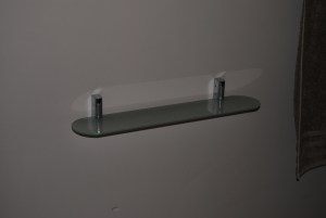 New sand-blasted glass shelf - again open ended